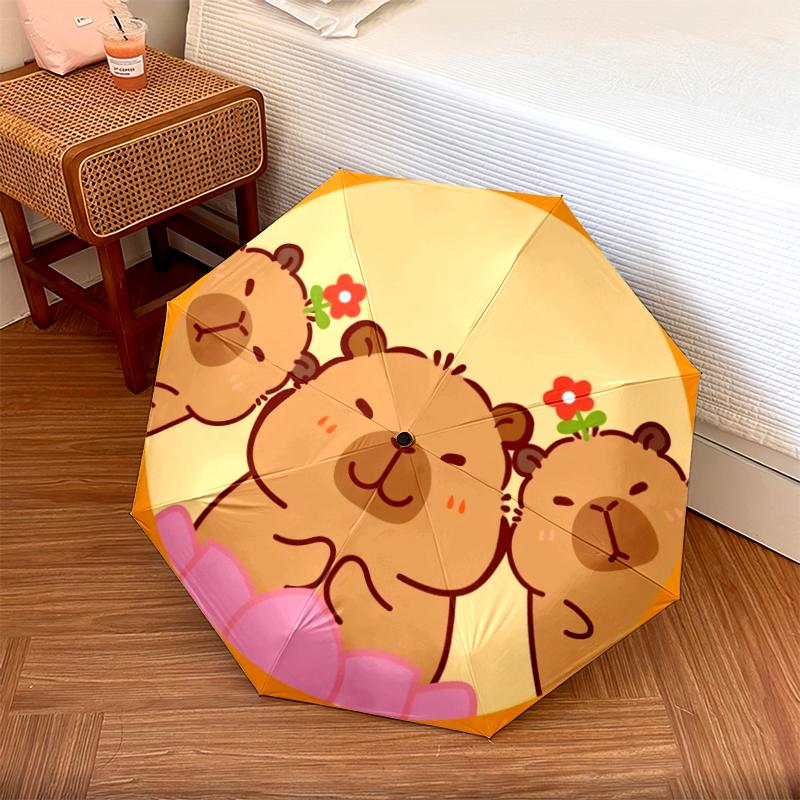 

1PC Capybara cute Umbrella Portable Folding Umbrella Iron Frame Hole Bone Structure Outdoor Home Umbrella разноцветный