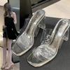 Women's Thick-Heeled Crystal Flip Flops: Transparent Summer Sandals for Outdoor Wear, 2020 Collection.