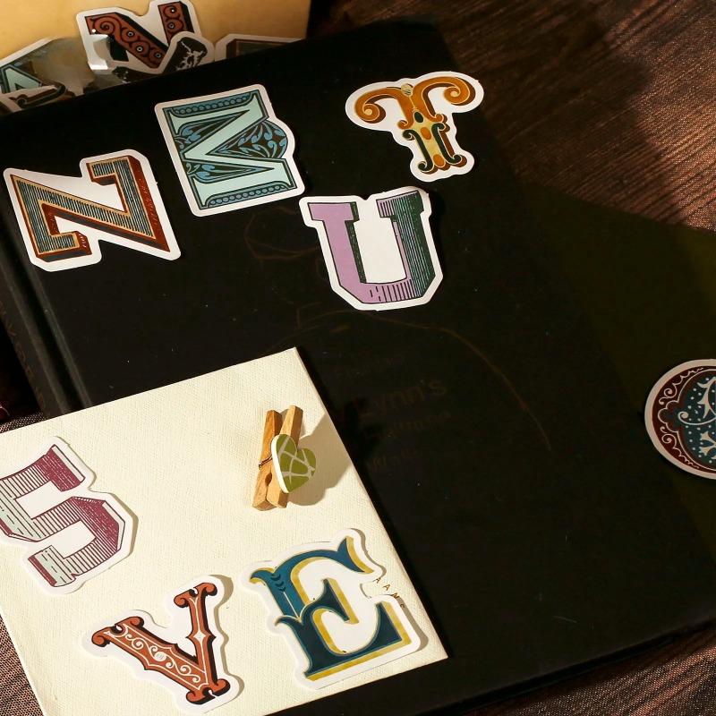 52pcs Vintage Letters Mini Box Stickers Scrapbooking Junk Journal Creative Stationery Decorative Sealing Stickers