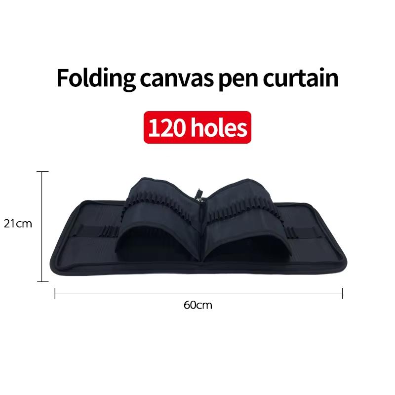 36/48/72/120 Hole Pen Curtain Black Folding Pencil Case Color Pencil Insert Professional Painting Pencil Bag Student Stationery