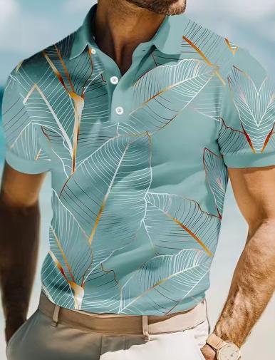 Men's 3D Leaf Print Short Sleeve Polo Shirt Neck Casual Suitable for School Resort Daily Outdoor Polo Shirt