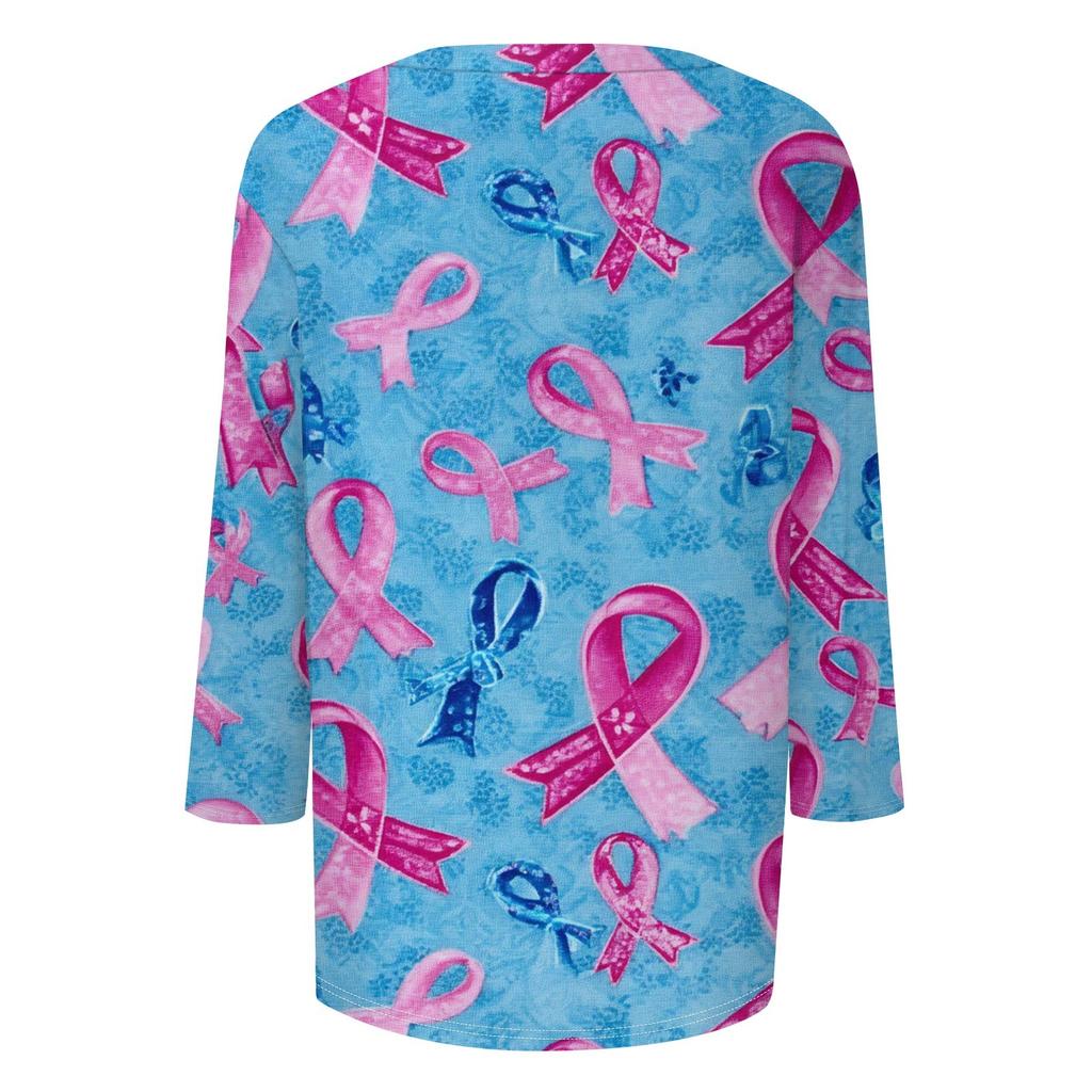 Women's Fashion Casual Seven Split Sleeve Printed Loose Round Neck Top