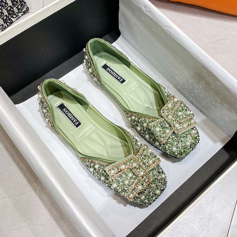 Flat single shoes women's 2025 summer ladyshoes new bow diamond beanie shoes small fragrant wind ladyshoes women's grandma shoes