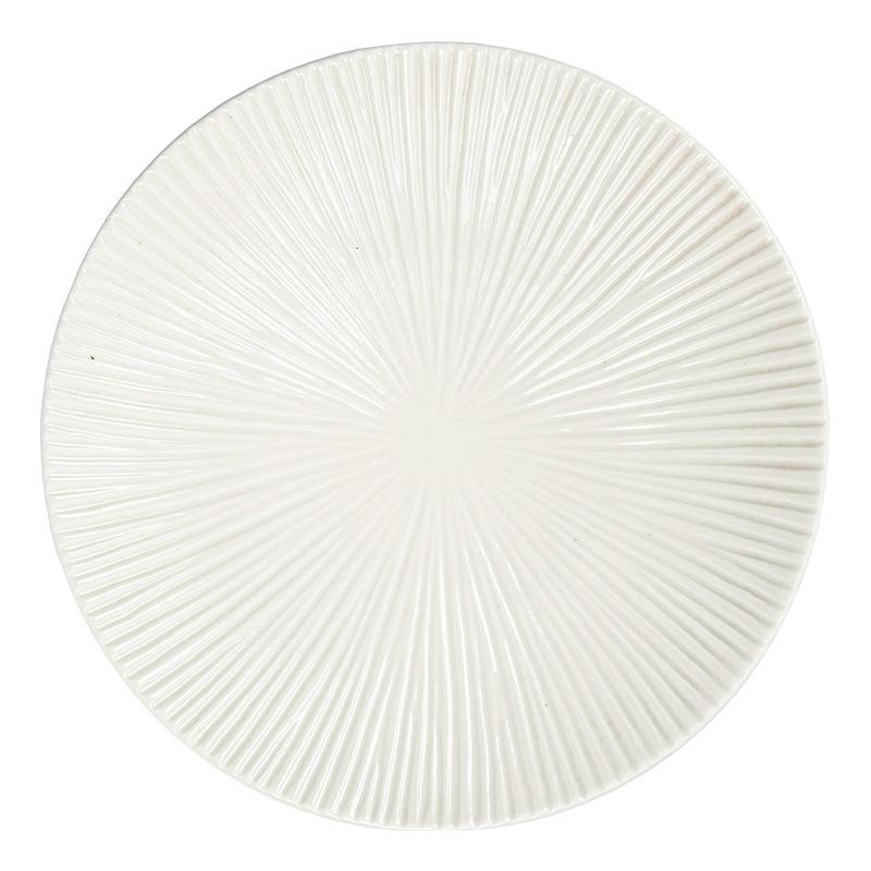 Solid Color Relief Striped Plate, Simple High-Footed Plate, Ceramic Plate, Household Vegetable Plate, Restaurant, Round Plate, Dinner Plate