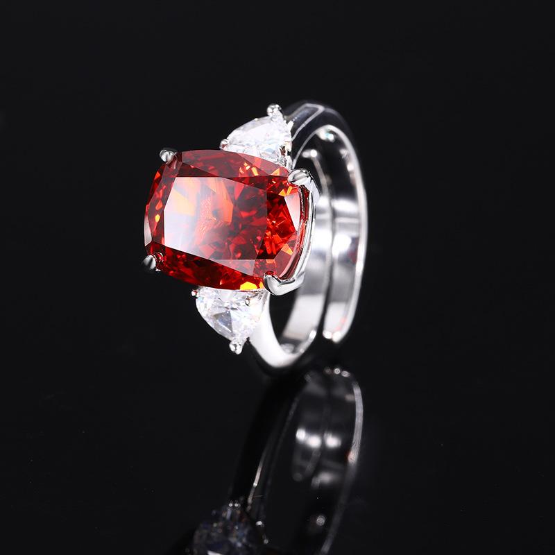 Jewelry Copper Bottom Gold-Plated High Carbon Diamond Ice Flower Square Diamond Copper Inlaid Simple Fat Square Ring Women 10 * 12