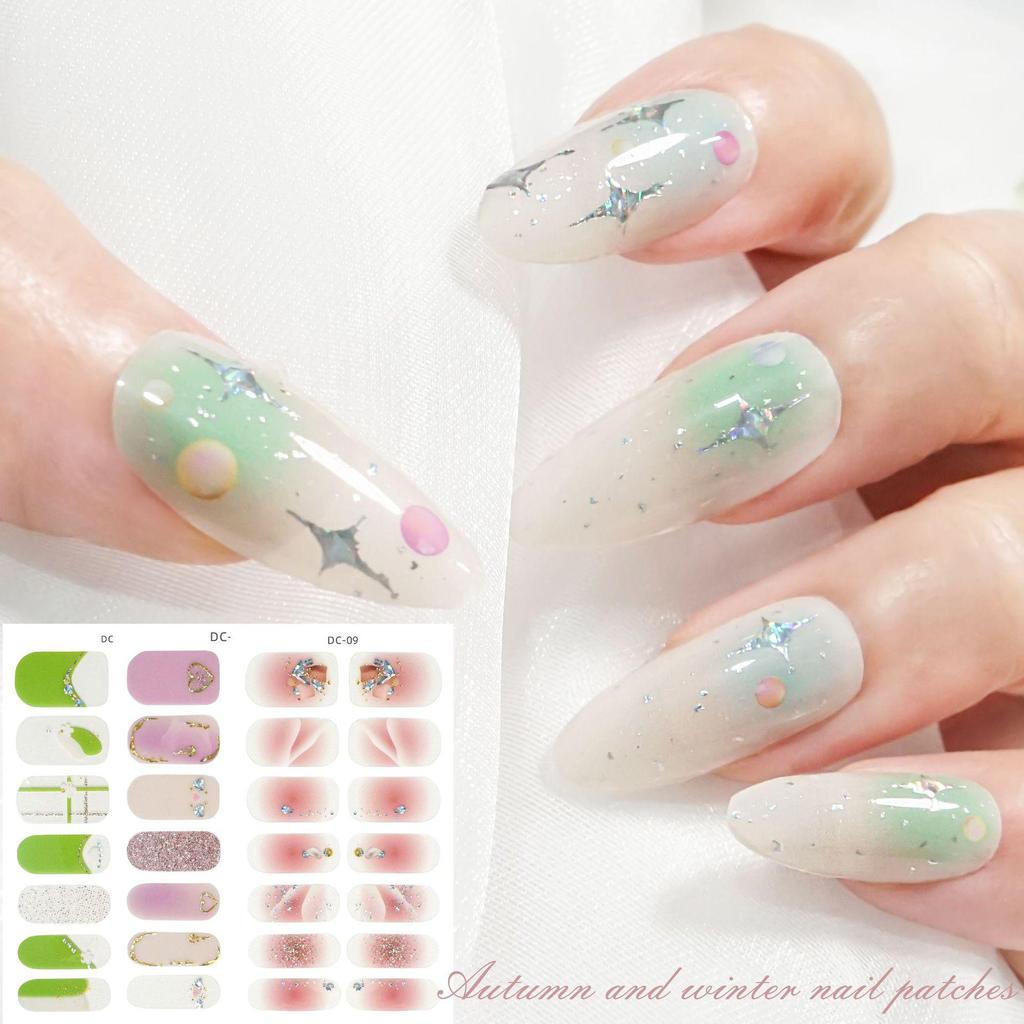 Waterproof 3D No-Bake Gel Nail Stickers - Long-Lasting, Full Cover with Star & Heart Designs