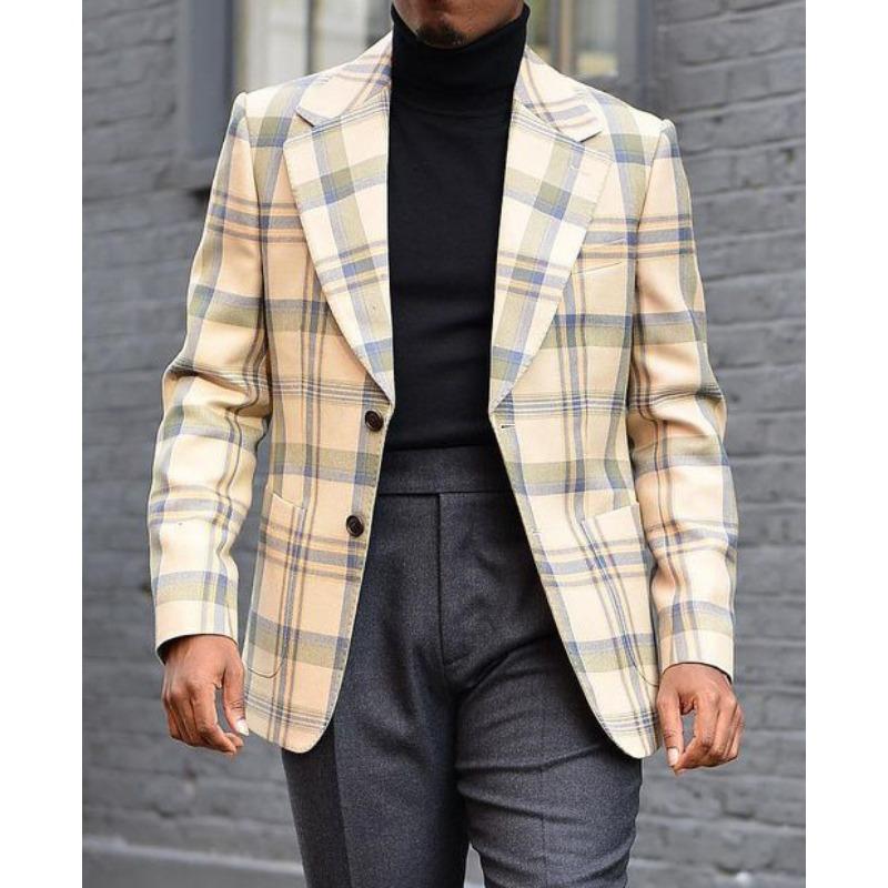 Men's Green Plaid Single Breasted Blazer