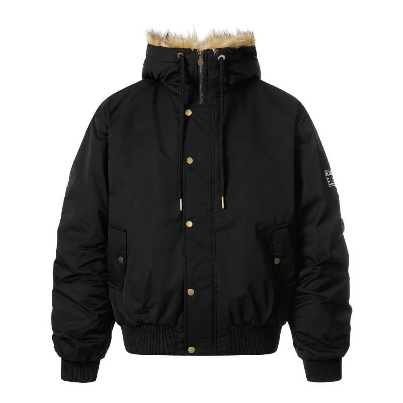 Unisex Winter Hooded Cotton Puffer Jacket With Leopard Faux Fur Trim Oversized Fit Warm Thick Lining Cold Weather