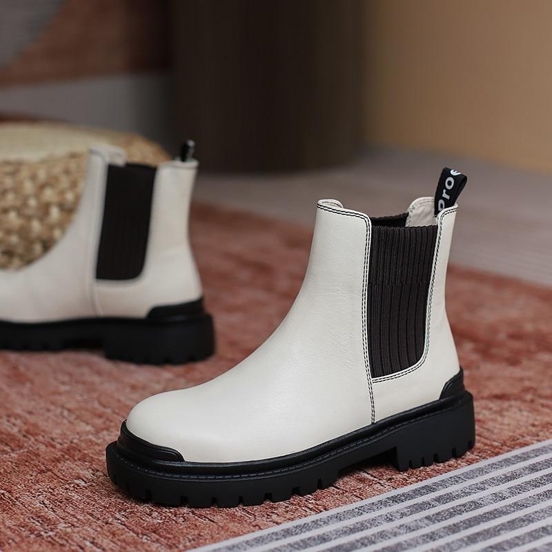 Botines de mujer Piel de vaca de cuero natural Botas Chelsea superior Botas  casuales de punta redonda comprar a buen precio — entrega gratuita, reseñas  reales con fotos — Joom