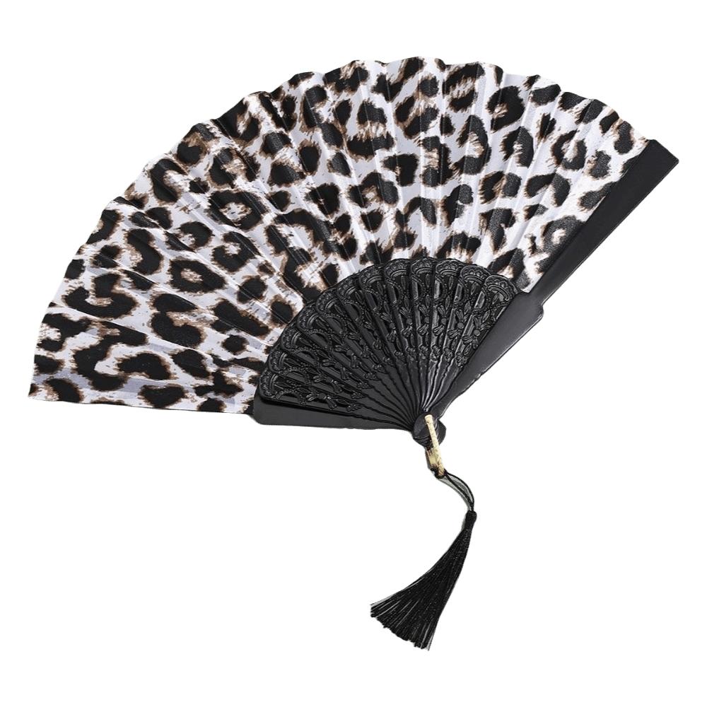 Decorative Folding Fan Collapsible Cloth Fan Home Ornament Leopard Print Fan Performance Use Black Leopard