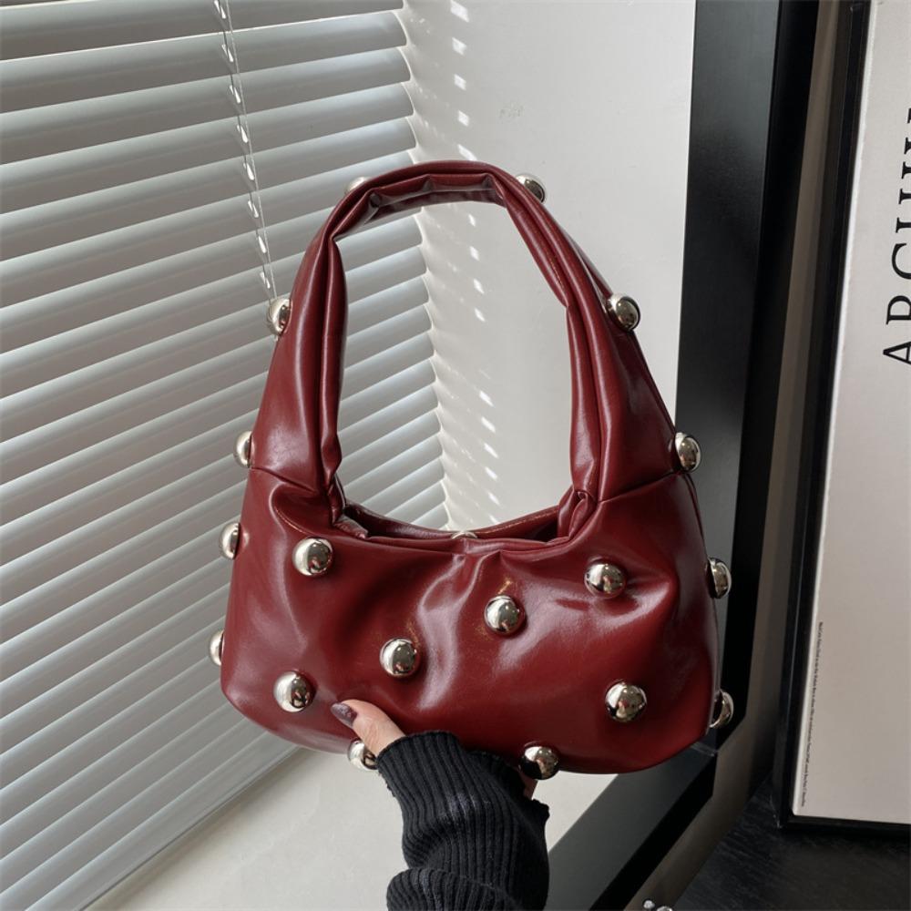 

PU Leather Rivet Underarm Bag Punk Style Women s Handbag Vintage Rivet Shoulder Bag Girls червоний