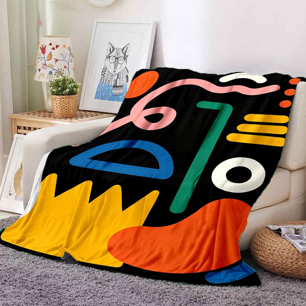 1Pc Abstract Colorful Shapes Blanket Soft And Comfortable Casual Warm Camping Travel Christmas Halloween Xmas Gift M928254