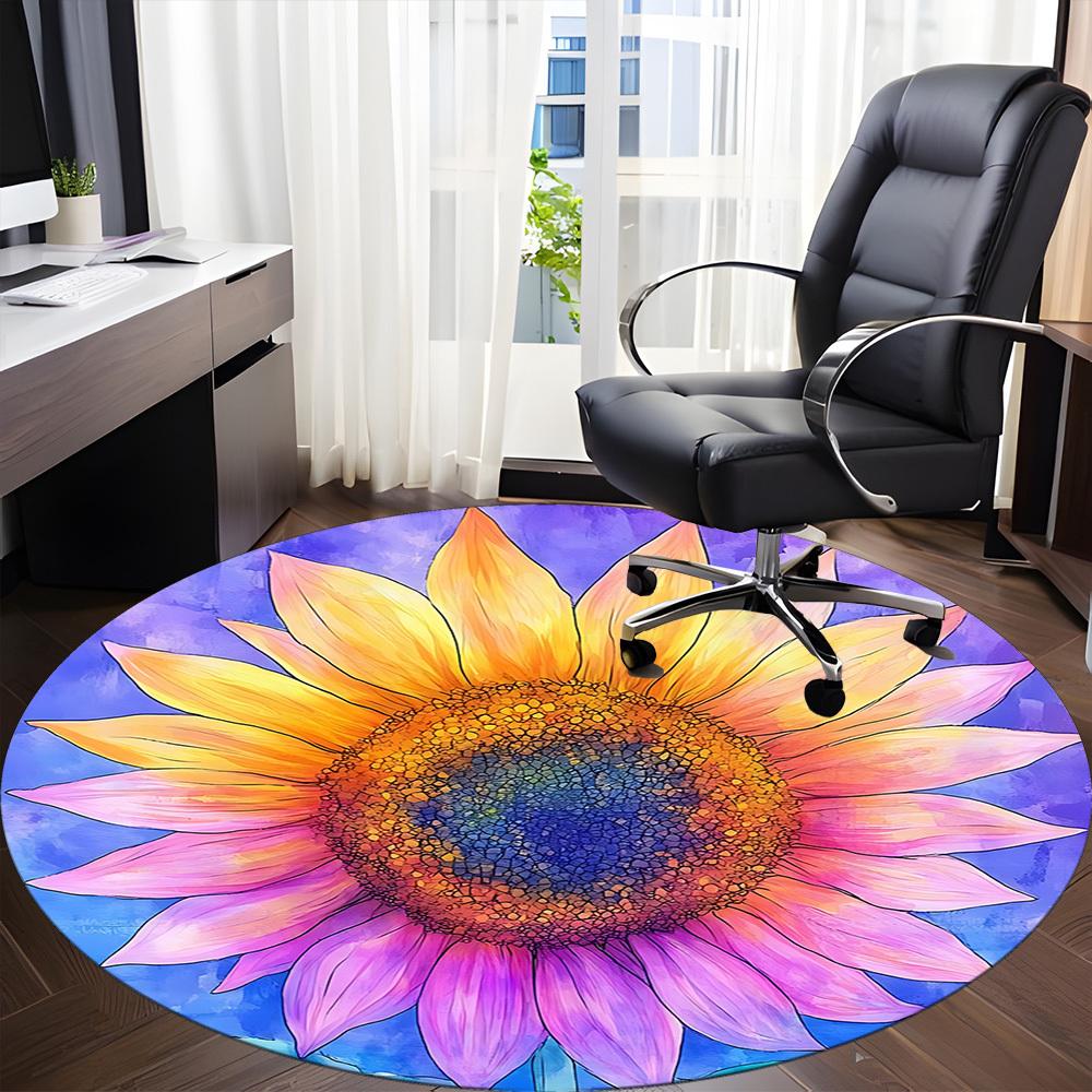 1pc Sunflower Bloom Office Round Area Rug, Indoor Mat Suitable ForOffice, Under Office Chairs Bedroom Living Room Home Decor D016
