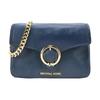 Wanda Simple Round Buckle Flip Chain Cowhide Shoulder Crossbody Bag Small Size Women's Navy Blue