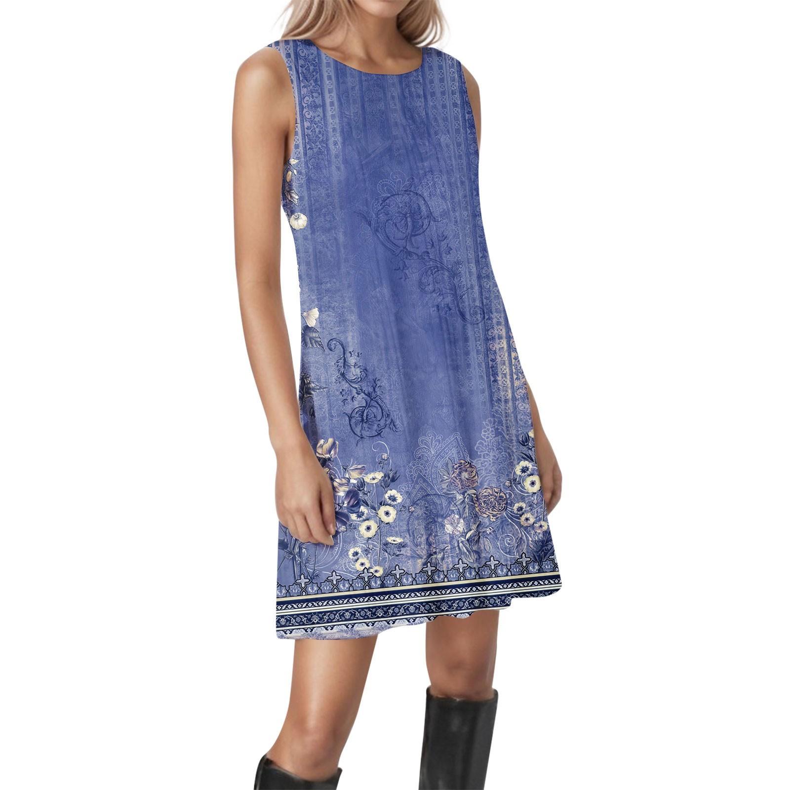 

Женские винтажные цветочные повседневные платья без рукавов с круглым вырезом и текстурой L