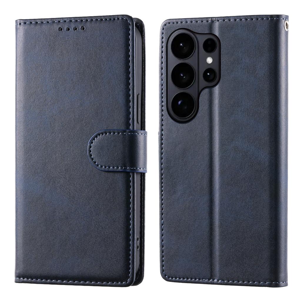 For Samsung Galaxy S26 Ultra Case Stand Wallet Calf Texture PU Leather Flip Phone Cover with Wrist Strap