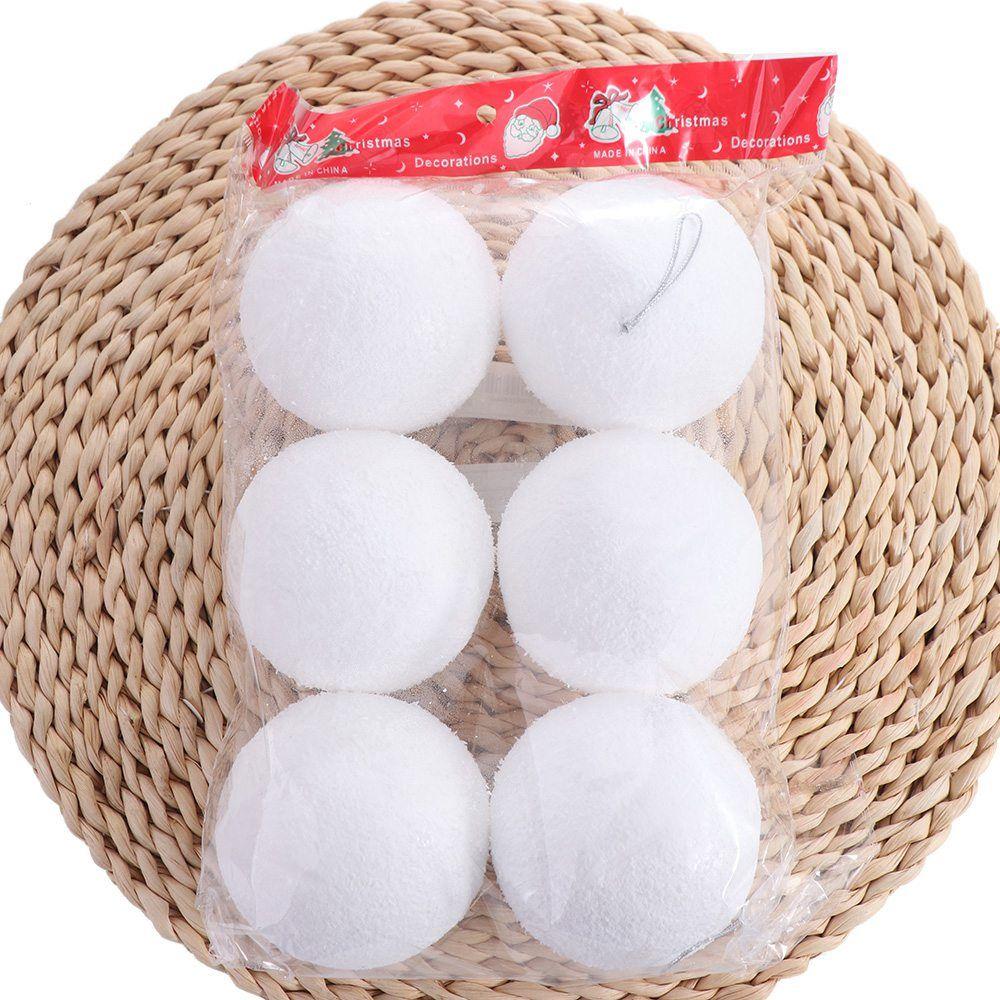 6pcs 4/6/8CM White Foam Christmas Balls DIY Round Christmas Hanging Balls Elegant Christmas Snowballs Hotel Office Decor