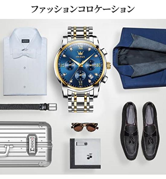 OLEVS Business Brand Metal Stainless Steel Analog Stylish Casual Watch Men's Watch, Wristwatch, Name, Band, Band, Display, (blue + gold)
