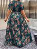 Chic Plus Size Women's V-Neck Print Wrap Slit Dress with Belt