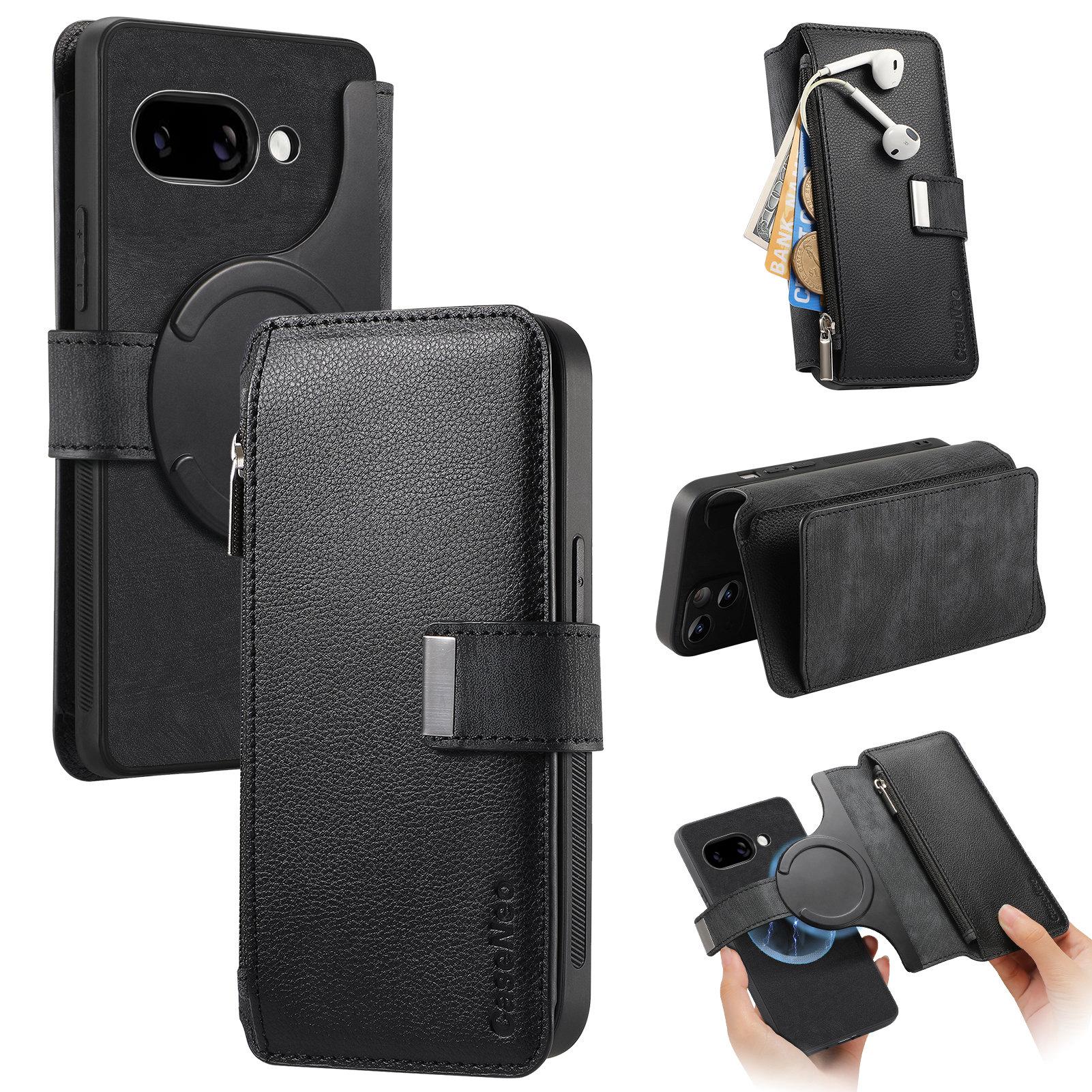 

For Google Pixel 9a Case CASENEO MW-02 Detachable Magnetic Leather Flip Phone Cover Black