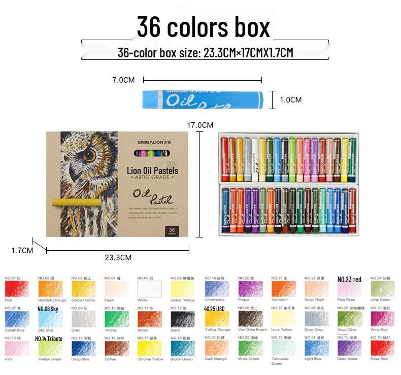 Taiwan Lion Oil-Based Pastels: 24/36/48/60 Heavy Colors for Art Painting.