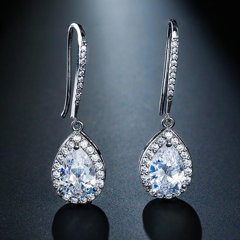ZAKOL Luxury Teardrop Cubic Zirconia Dangle Earrings For Women Sparkling Crystal Earrings Bridal Wedding Party Jewelry Gift