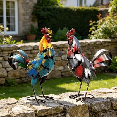 Colorful Rooster Garden Statue Outdoor Patio Decor Metal Animal Ornament Home Yard Balcony