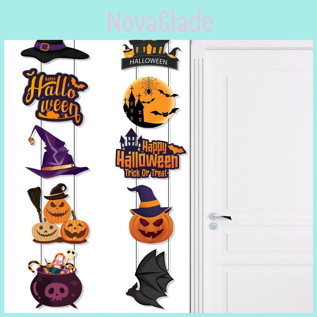 Halloween Party Door Hanger With Paper Pumpkin And Bat Design For Indoor And Outdoor Use