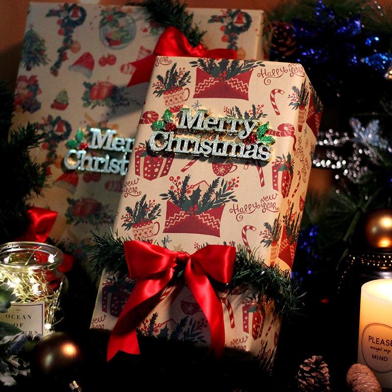 73*51cm New Christmas Gift Wrapping Paper European Style Retro Kraft Gift Paper Snowflake Christmas Tree