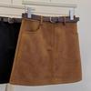 Women's Plus Size Brown Suede Hip-Hugging Short Skirt - Retro Designer Style for Spring and Autumn