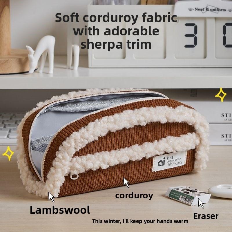 Corduroy Pen Case With Large Capacity For Office And School Supplies