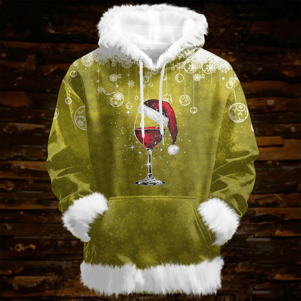 Dámská vánoční ležérní mikina s kapucí podšitá fleecem, s dlouhým rukávem a kapsami