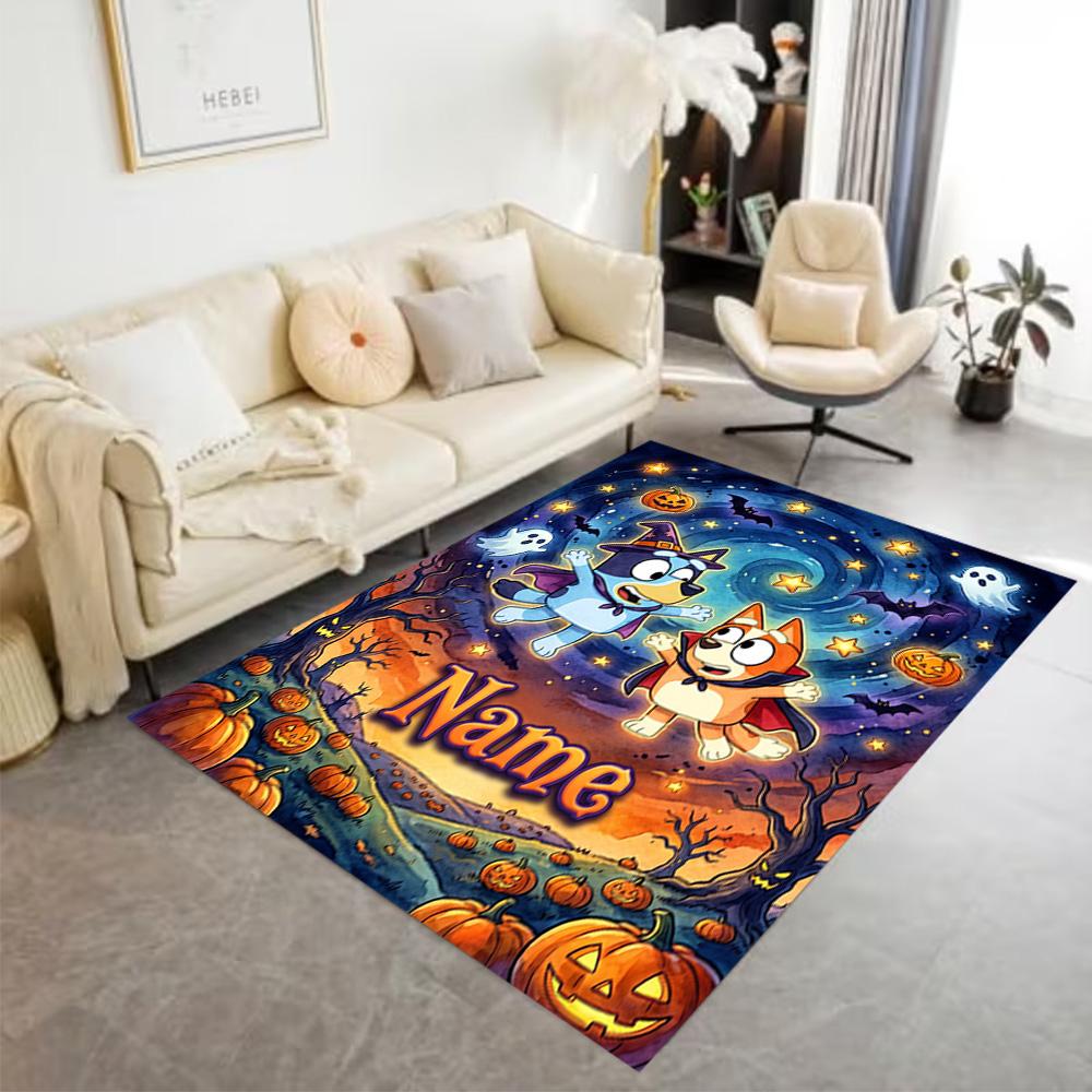 Halloween Night Adventure Customizable Name Floor Mat Design for Outdoor Hallway Kitchen Game Room Anti-slip Rug Office Home Decor Gift for Festivals