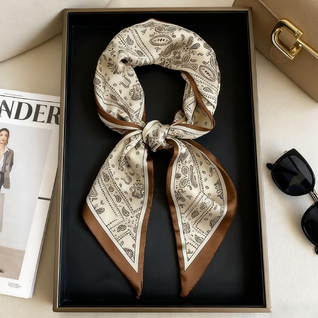 Temperament Long wide hair band, tied bag belt, double-sided silk scarf, retro literary satin streamer ins multi-functional scarf