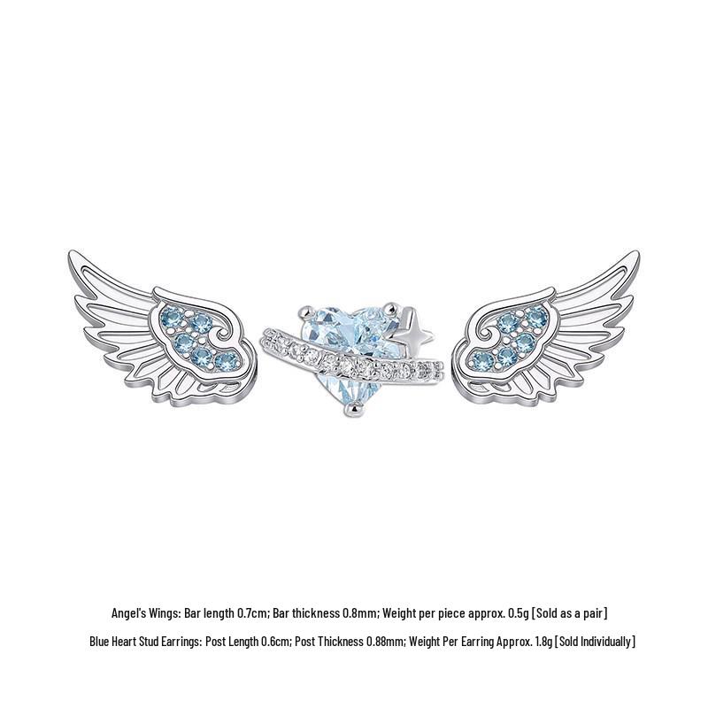 Crushed Ice Blue Winged Titanium Zirconia Stud Earrings - Unisex Cartilage Jewelry