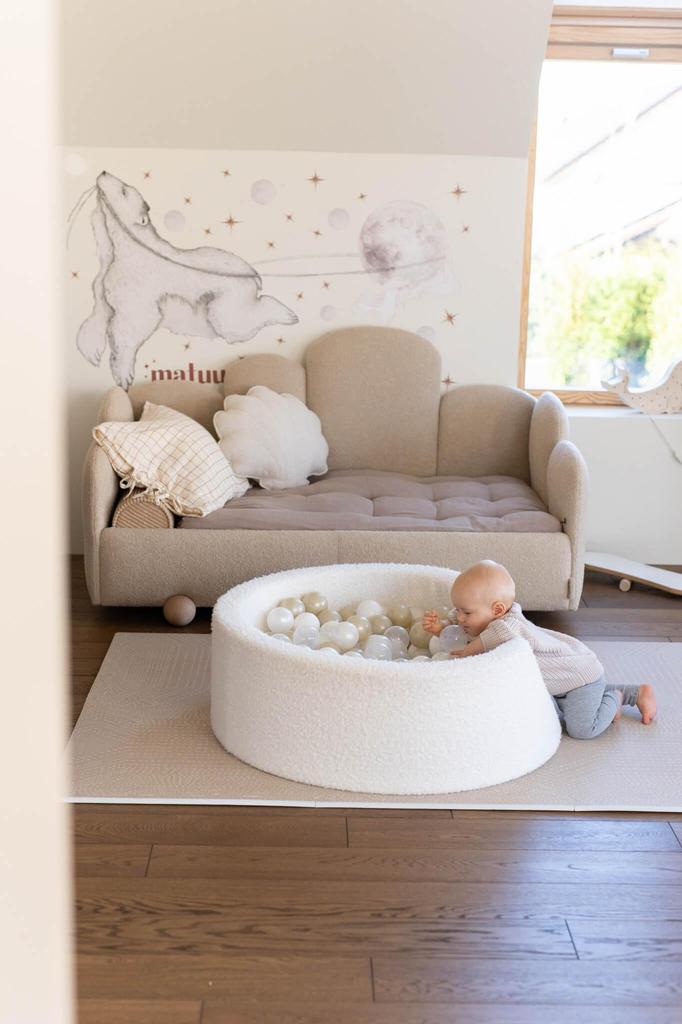 Foam playground with pool 90x30 Boucle White 200 balls: white, light mint, light pink, beige