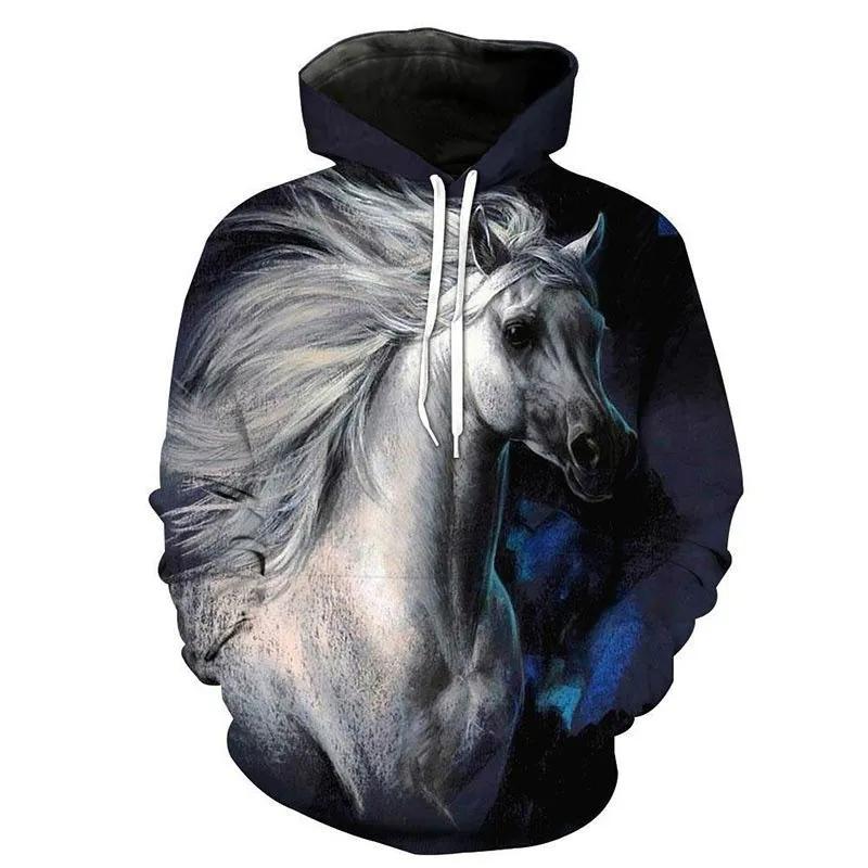 Autumn 3D Horse Pattern Printed Hoodies Fashionable Casual Sports Long Sleeved Men's Hooded Sweatshirts