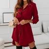 Damenkleid Einfarbig Umlegekragen Vintage Einreihig Langarm Minikleid für die Arbeit