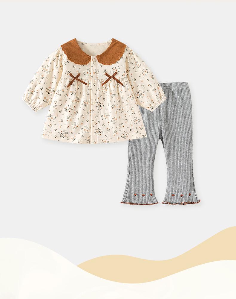 Spring & Autumn Style Infant & Toddler Long-Sleeve Pants Set: Fashionable Print, Two-Piece Outfit for Girls Aged 0-6 Years
