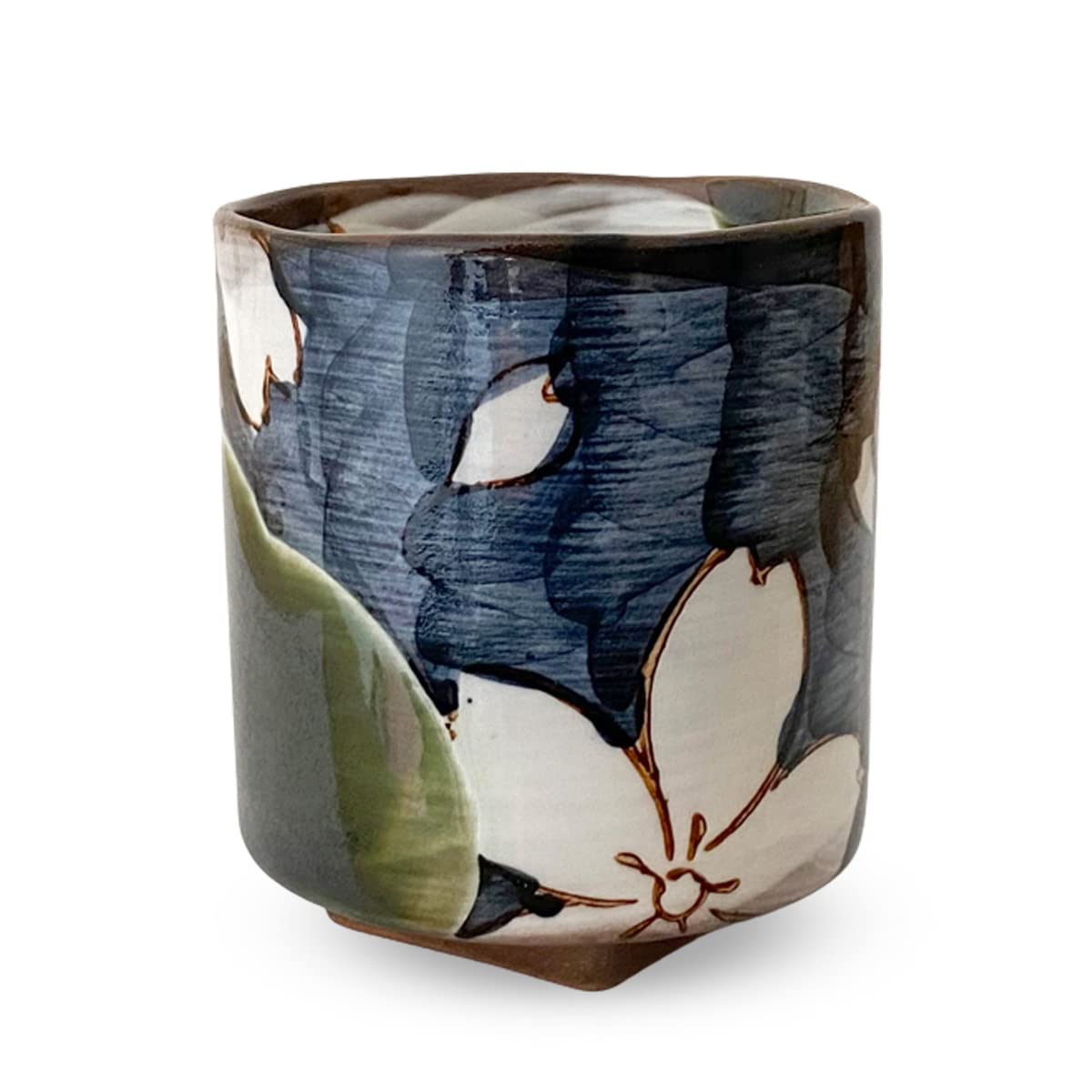 

Studio Sho Oribe Kohiki Sakura Teacup with Square Hasami Made in Japan J-kitchens ~ Base, Blue, Ware, синий