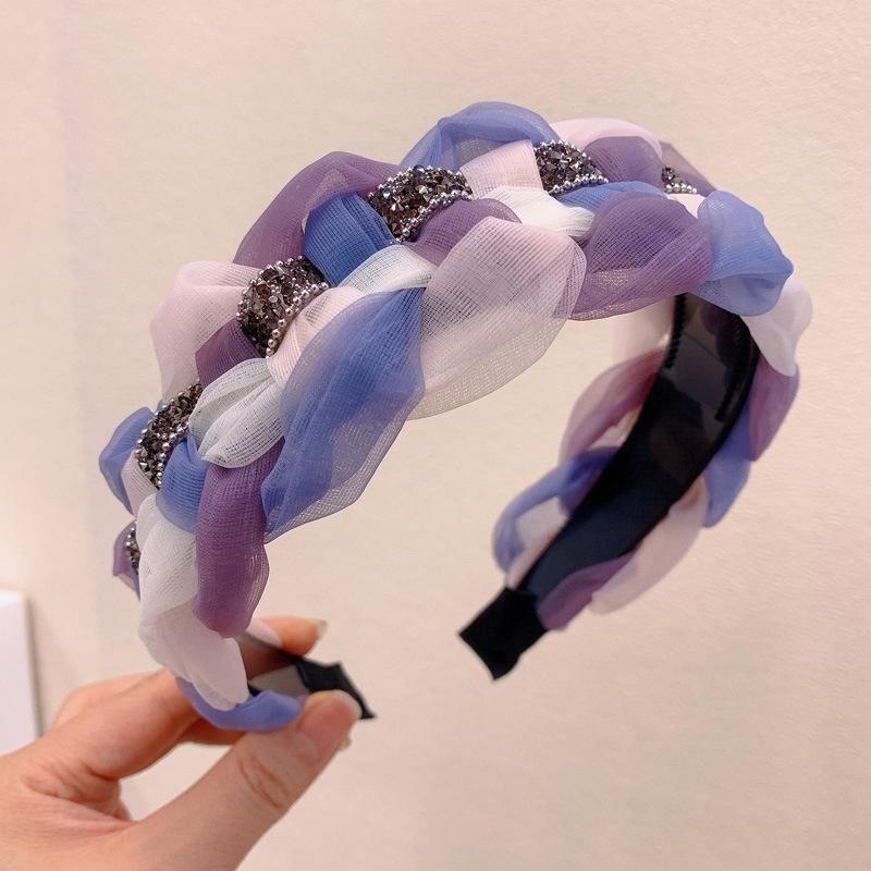 

Новые красочные обручи для волос для женской моды Элегантная женская повязка для волос из органзы в клетку Дизайнерская широкая повязка на голову Головной убор