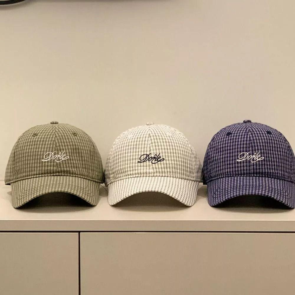 Breathable Baseball Cap Plaid Embroidery Sun Hat Fashion Peaked Cap