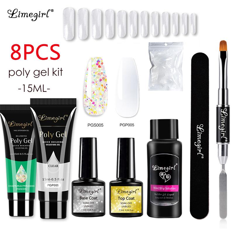 Limegirl Poly-Nagel-Gel-Set, professionelles Set, Kunst-Design, Dekorationen, Gel zur Verlängerung, Poly-Nagel-Gel-Set, Aufbaugel für Nägel