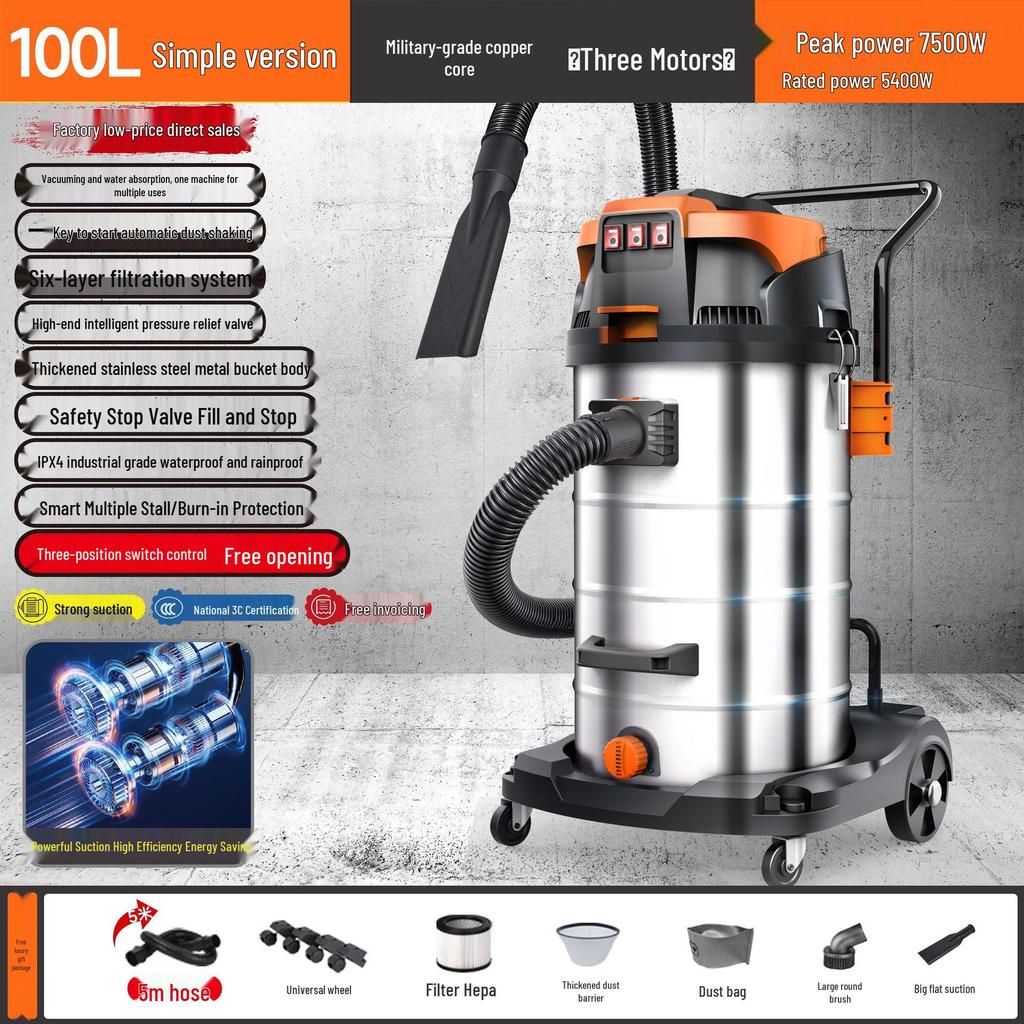 Aspirador Industrial de Alta Sucção para Uso Seco/Molhado - Ideal para Limpeza Inicial, Lava-Rápidos e Acabamento de Juntas