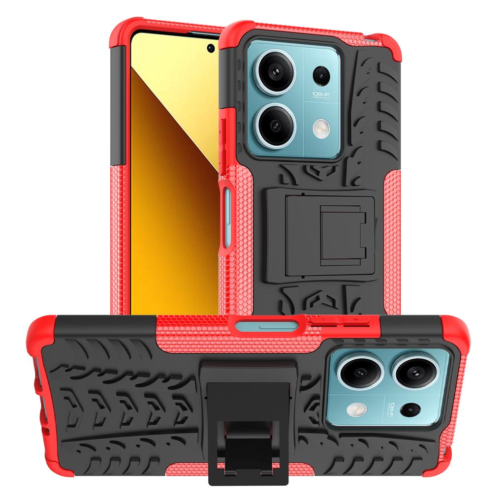 For Xiaomi Redmi Note 13 5G Tyre Pattern Case Kickstand PC+TPU Non-slip Phone Cover