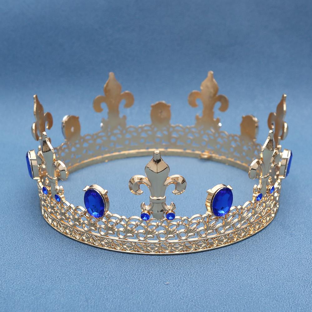 Luxury European and American Retro Baroque Style Crown Gold Gun Tip Shape Large Round Crown with Diamond Crystal Hair Accessorie