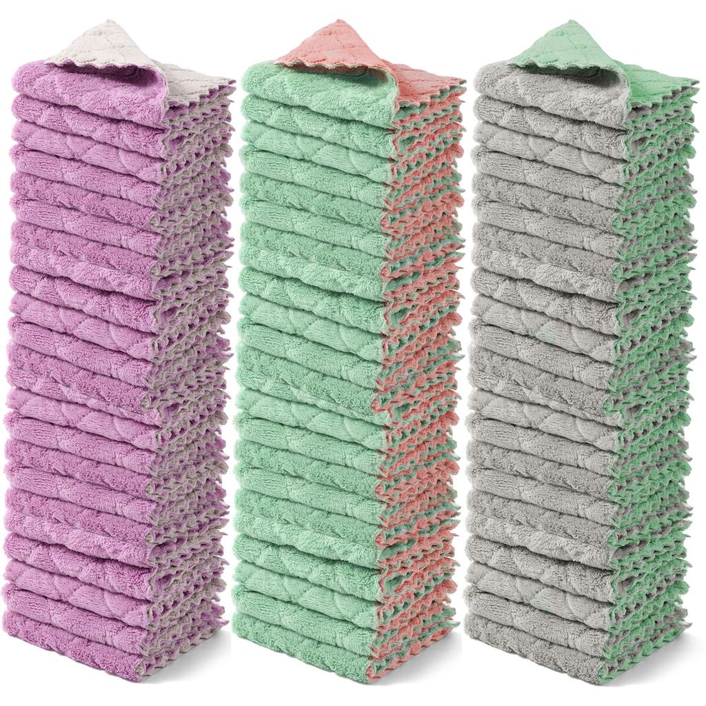 1/12pcs Cleaning Rags Thickened Coral Fleece Dish Towels Household Absorbent Non-shedding Dishwashing Cloth Kitchen Supplies