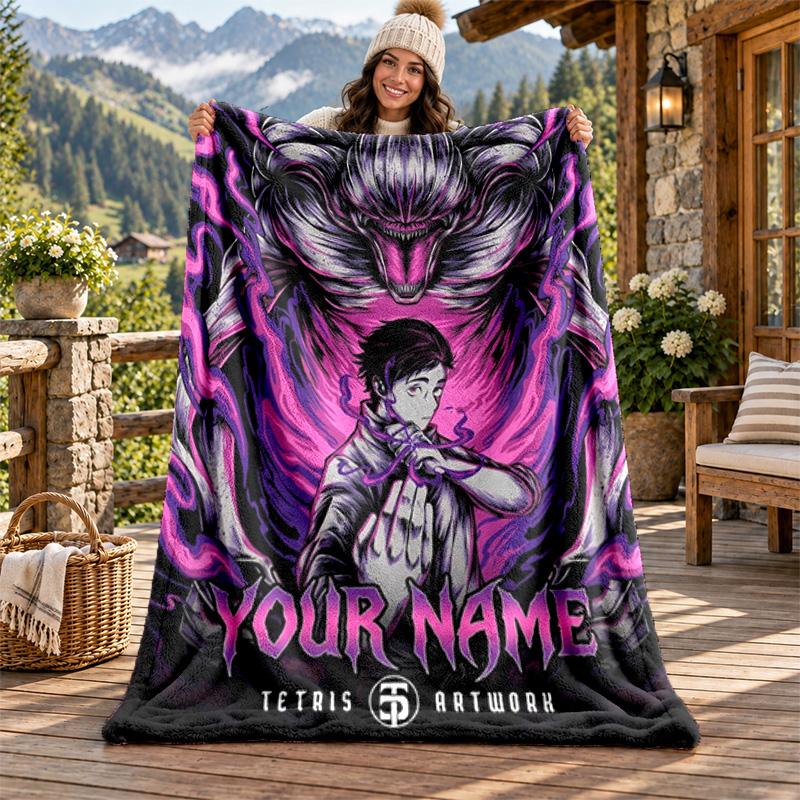Jujutsu Kaisen Custom Name Flannel Blanket Personalized Soft Warm Plush Throw Blanket Customized Gift for Family Friends