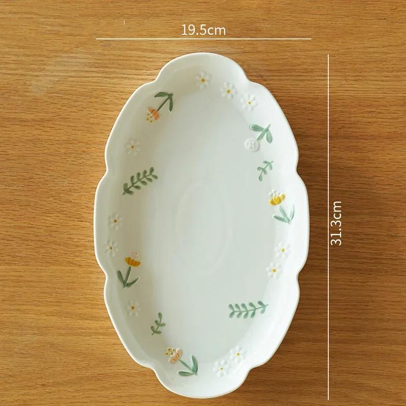Blumen Relief Keramikplatten Kreative Rund High-End Fischplatte Köstliche Gerichte Speiseplatte Exquisites Haushaltsgeschirr