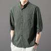 Large Size Linen Short-sleeved Shirt Men's Loose Tide Plus Fertilizer To Increase Men's Summer Cotton and Linen Five-point Sleeve Thin Section